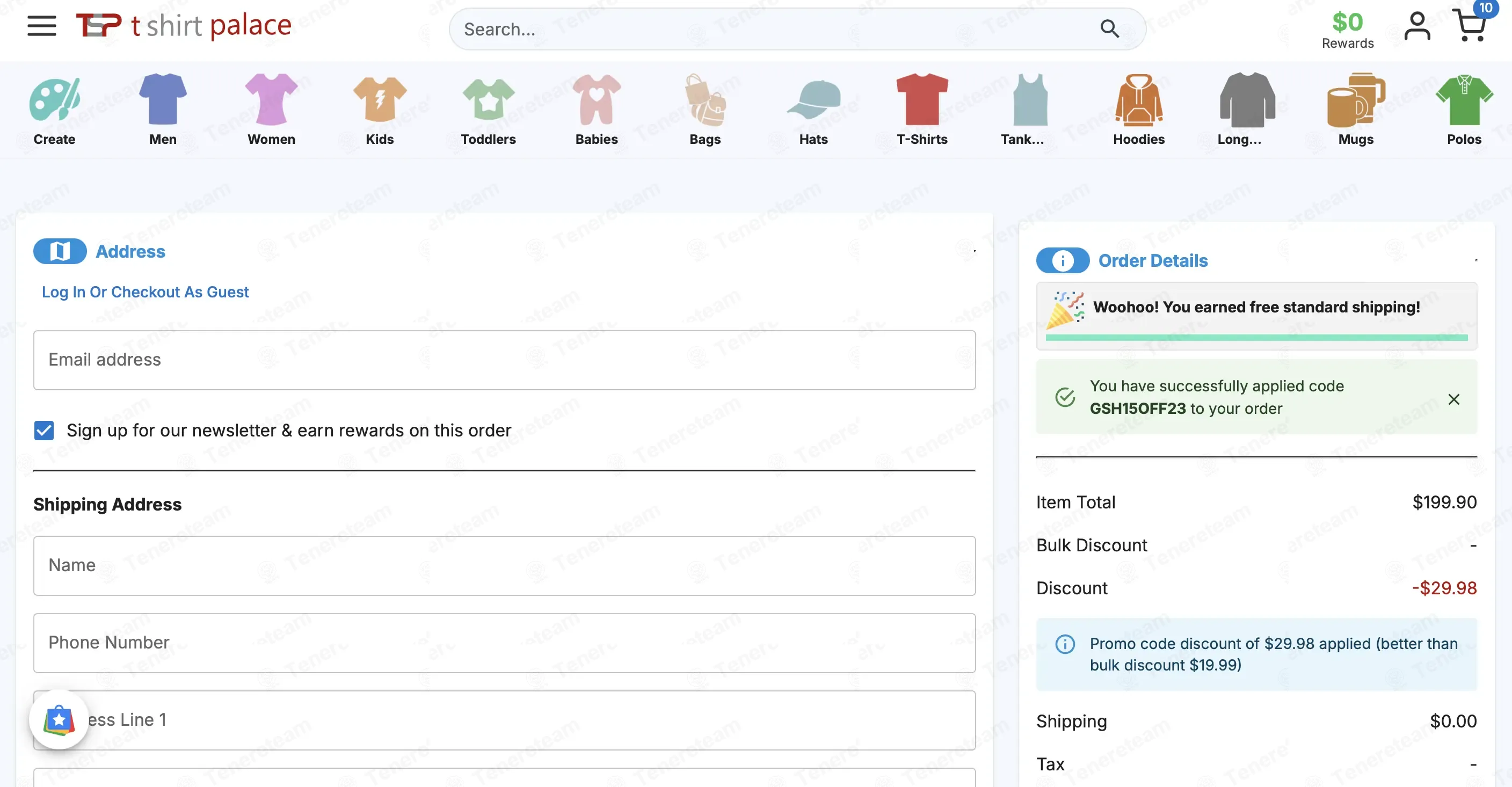 Teeshirtpalace coupon code: 15% off with GSH15OFF23. Tested and valid as 6 months ago.