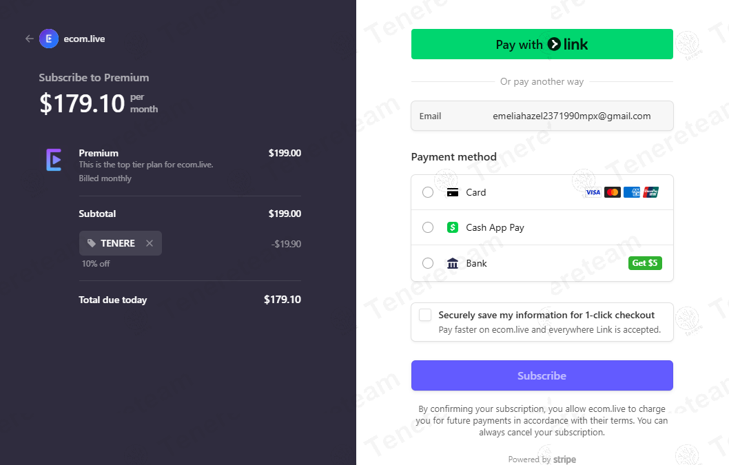 Ecom Live coupon code: 10% off with TENERE. Tested and valid as 1 year ago.