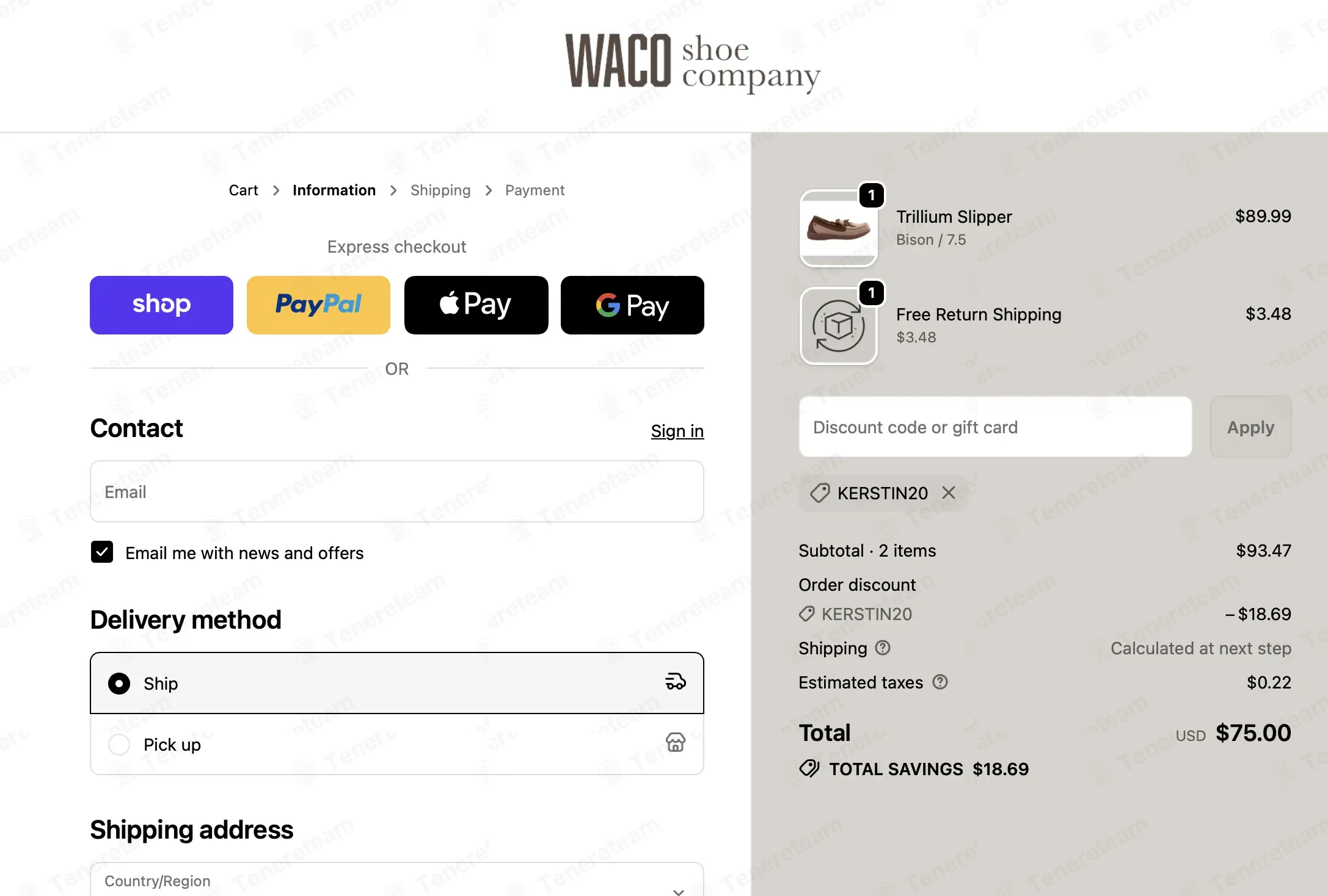 Waco Shoe Company coupon code: 20% off with kerstin20. Tested and valid as 8 months ago.
