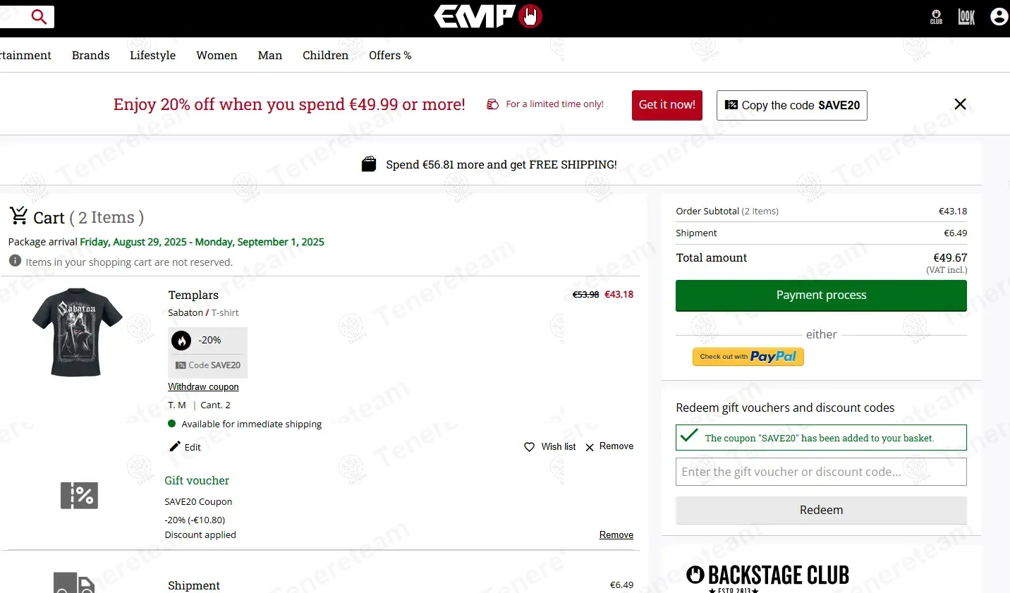 EMP Online ES coupon code: 20% off with SAVE20. Tested and valid as 9 months ago.