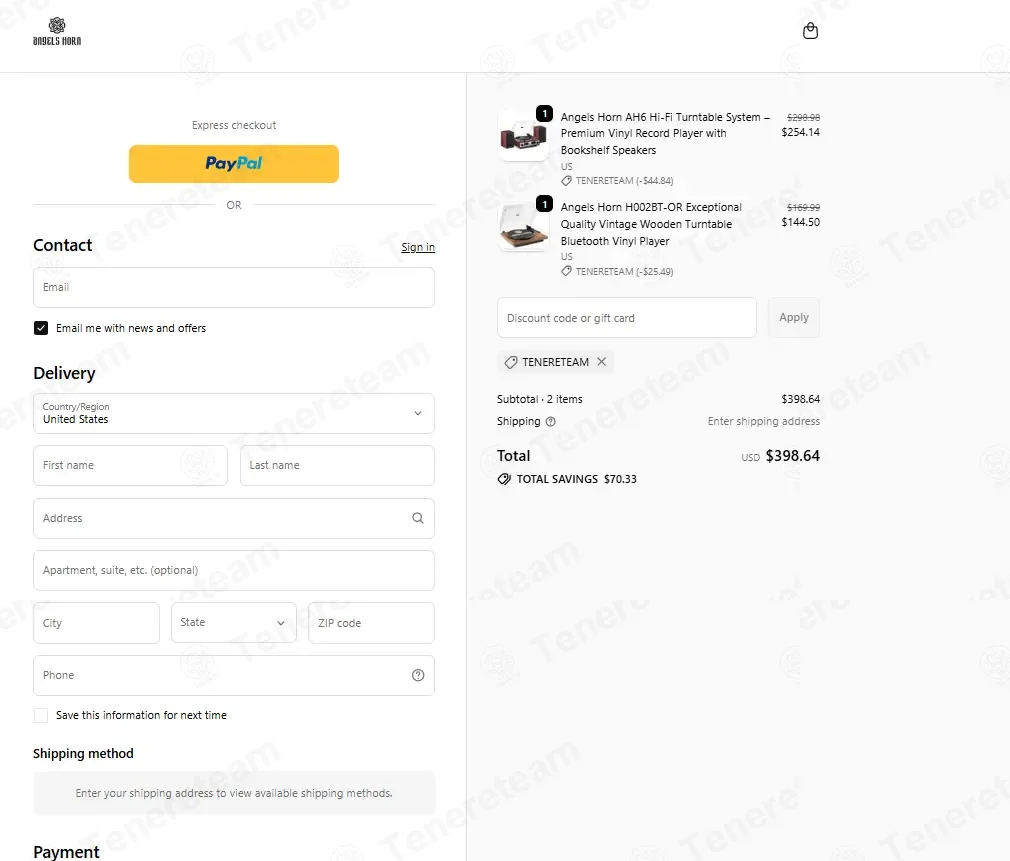 AngelsHorn coupon code: 15% off with TENERETEAM. Tested and valid as 1 month ago.