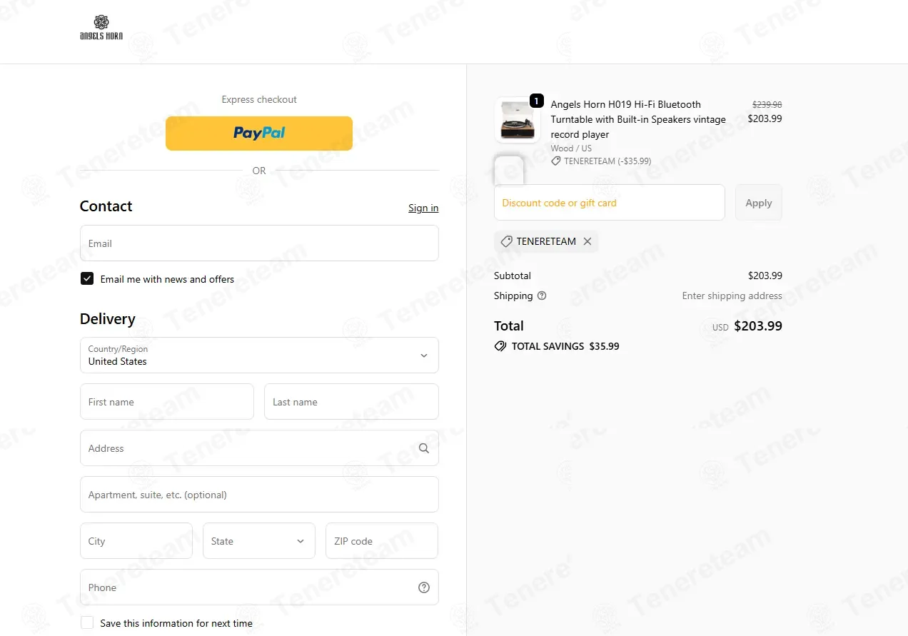 AngelsHorn coupon code: 15% off with TENERETEAM. Tested and valid as 1 month ago.
