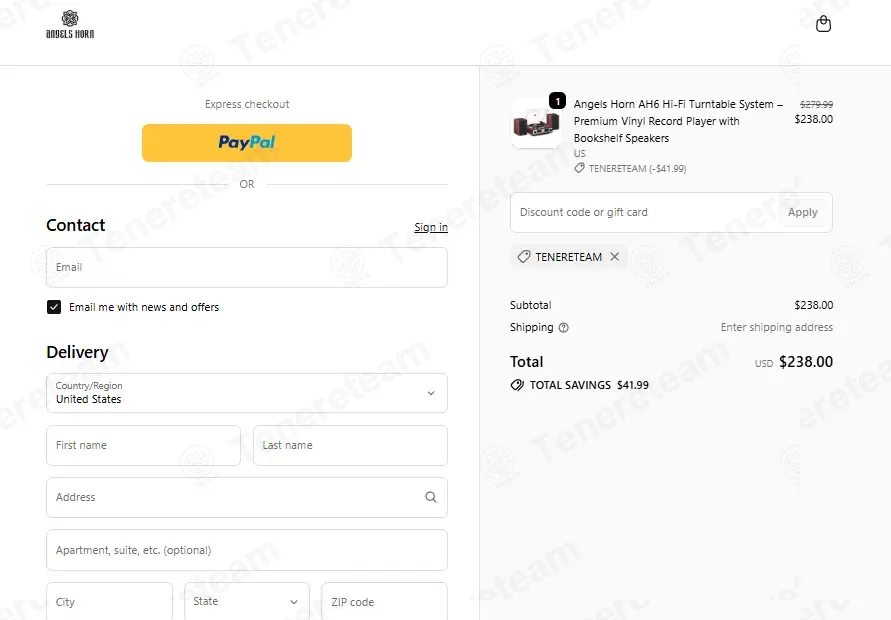 AngelsHorn coupon code: 15% off with TENERETEAM. Tested and valid as 1 month ago.