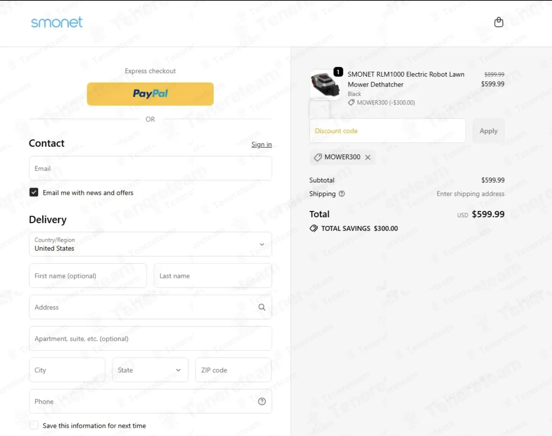 Smonet coupon code: $300 off with MOWER300. Tested and valid as 1 day ago.