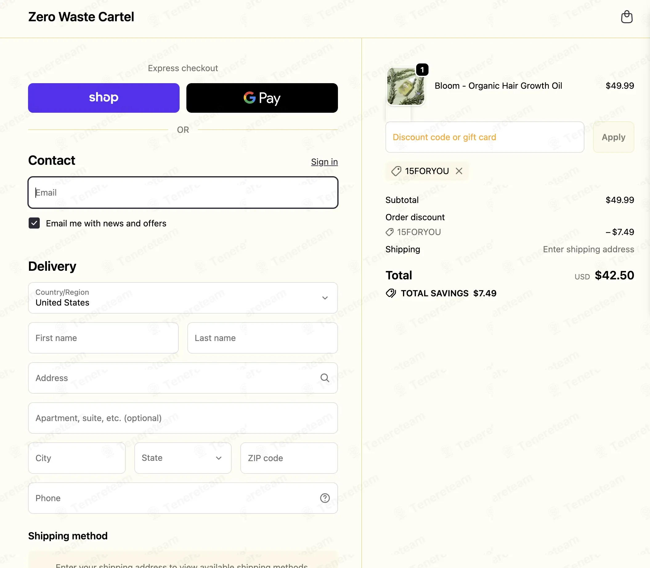 Zero Waste Cartel coupon code: 15% off with 15FORYOU. Tested and valid as 7 months ago.