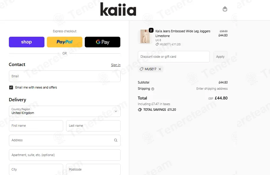 Kaiia The Label coupon code: 20% off with MUSE17. Tested and valid as 1 month ago.