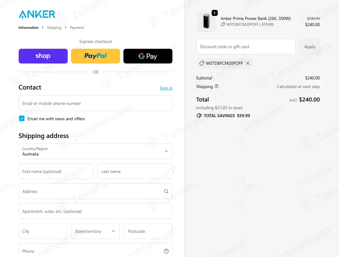 Anker AU coupon code: 20% off with WSTDBFCM20POFF. Tested and valid as 3 months ago.