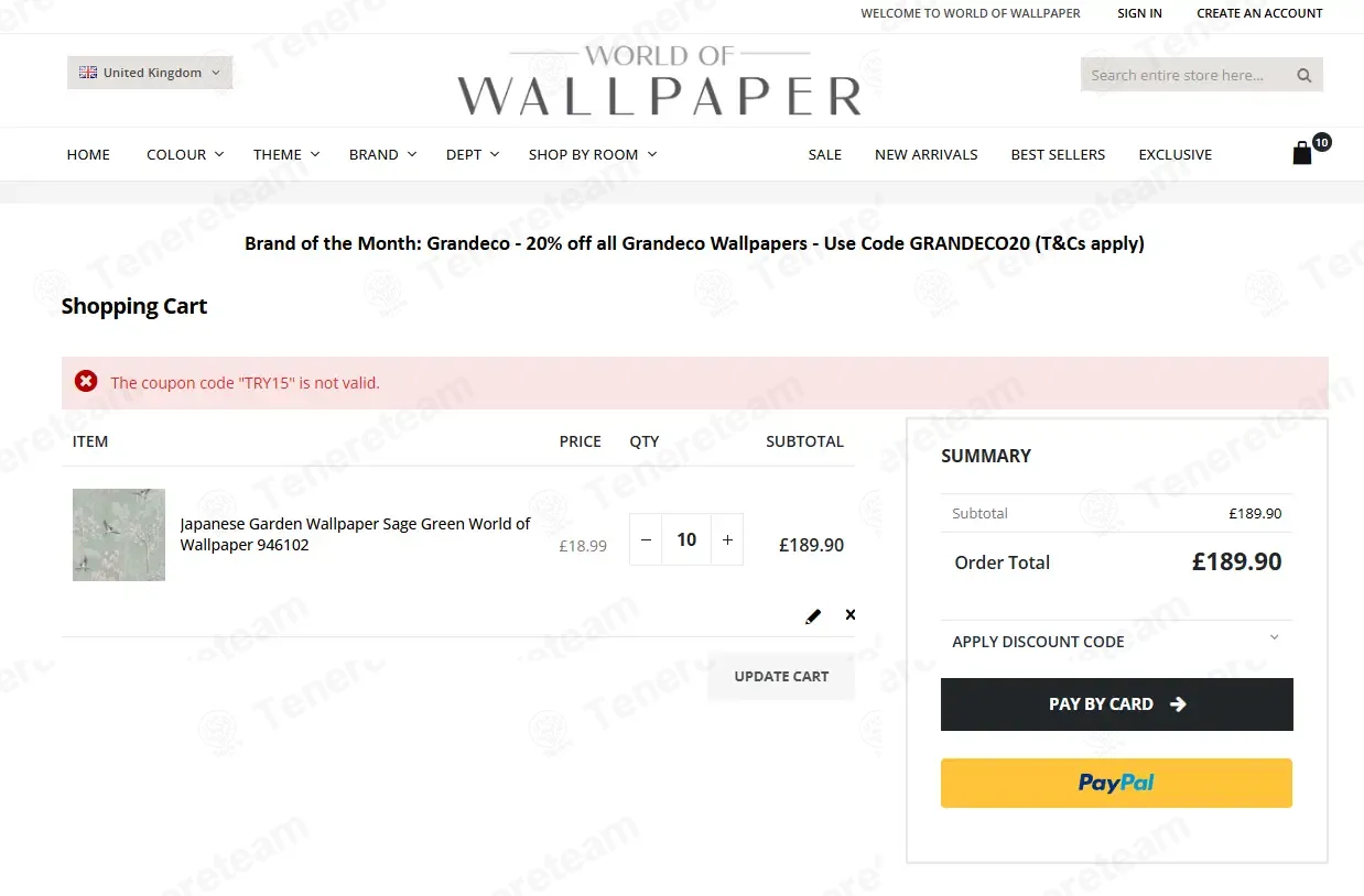 World Of Wallpaper coupon code: 15% off with TRY15. Tested and valid as 3 months ago.