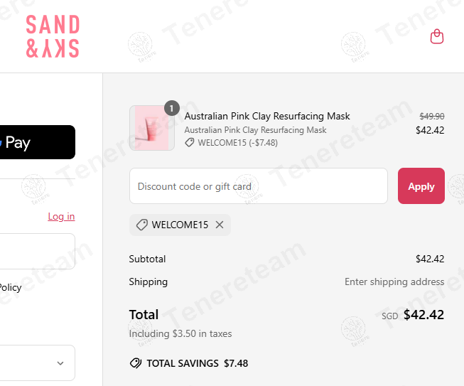 Sand & Sky coupon code: 15% off with WELCOME15. Tested and valid as 1 year ago.