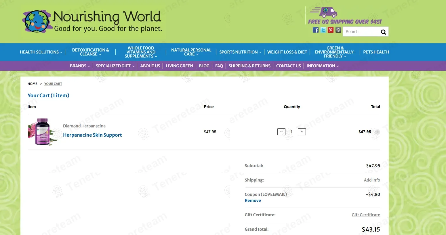 Nourishing World coupon code: 10% off with LOVEEMAIL. Tested and valid as 11 months ago.