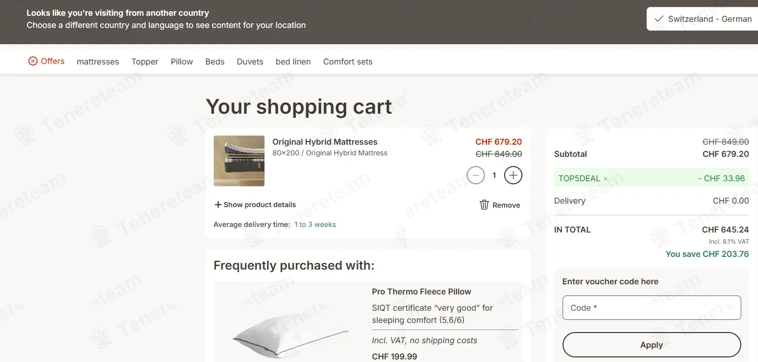 Emma Sleep CH coupon code: 5% off with TOP5DEAL. Tested and valid as 9 months ago.