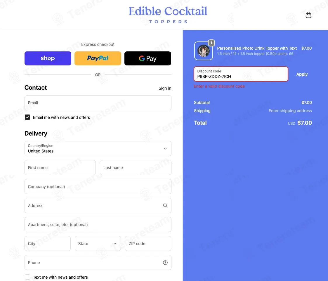 Edible Cocktail Toppers coupon code: 10% off with P9SF-ZDDZ-7ICH. Tested and valid as 1 month ago.
