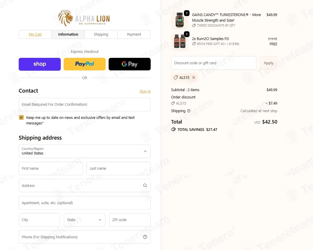 Alpha Lion coupon code: 15% off with ALS15. Tested and valid as 7 months ago.