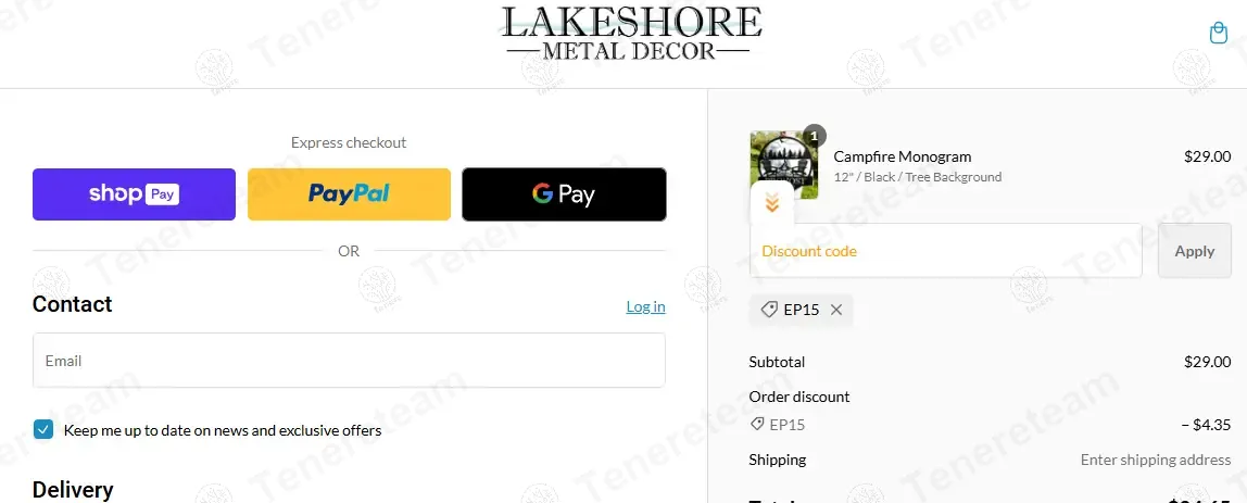 Lakeshore Metal Decor coupon code: 15% off with EP15. Tested and valid as 6 months ago.
