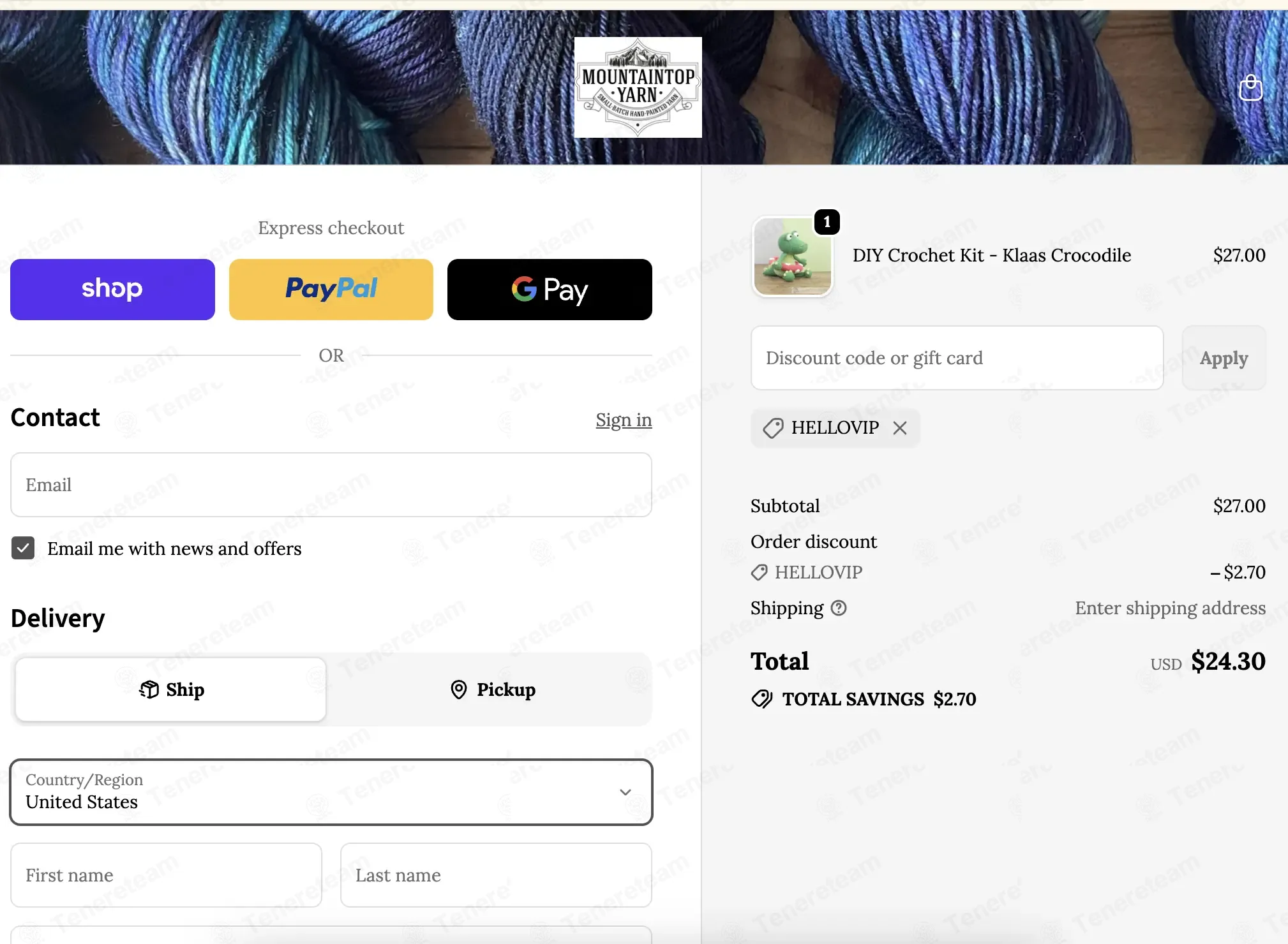 Mountaintop Yarn coupon code: 10% off with HELLOVIP. Tested and valid as 5 days ago.