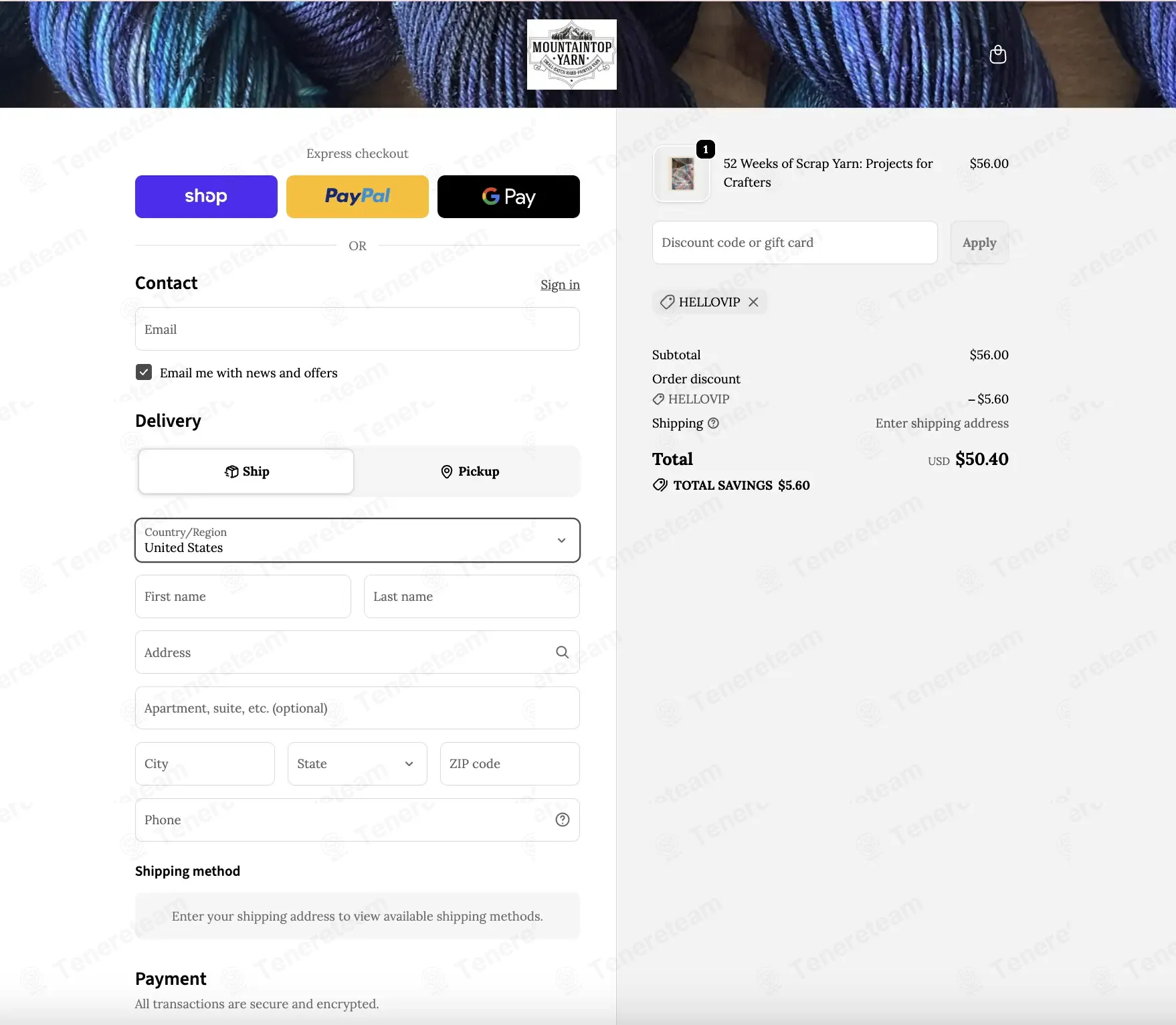 Mountaintop Yarn coupon code: 10% off with HELLOVIP. Tested and valid as 5 days ago.