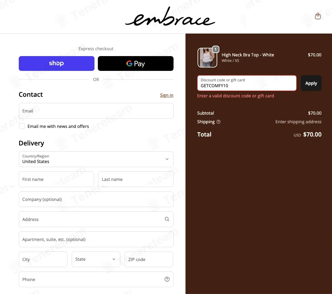 We Are Embrace coupon code: 10% off with GETCOMFY10. Tested and valid as 1 month ago.