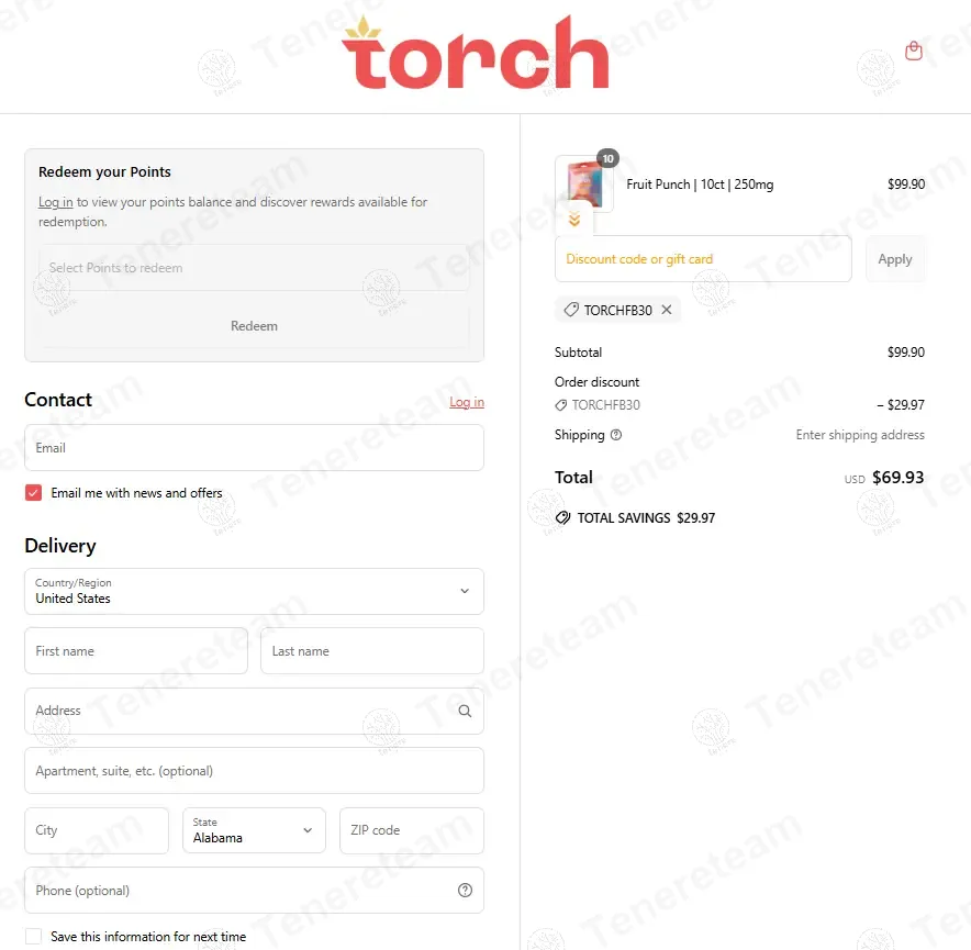 Torch Hemp coupon code: 30% off with TORCHFB30. Tested and valid as 1 year ago.