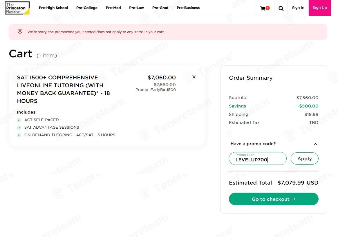 Princeton Review coupon code: $700 off with LEVELUP700. Tested and valid as 4 months ago.