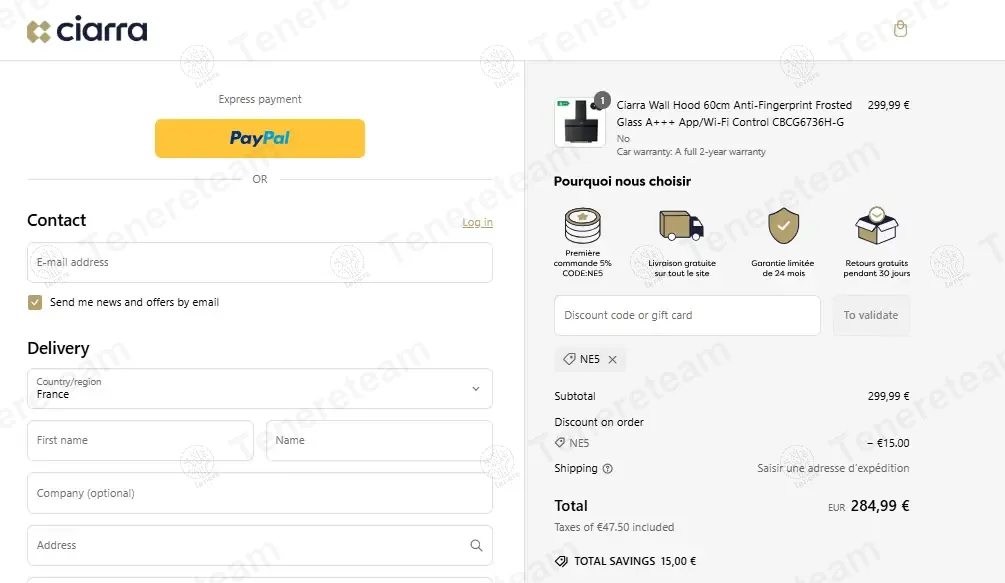 Ciarra Appliances FR coupon code: 5% off with NE5. Tested and valid as 7 months ago.