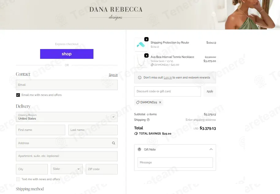 Dana Rebecca Designs coupon code: $25 off with DIAMOND25. Tested and valid as 4 weeks ago.