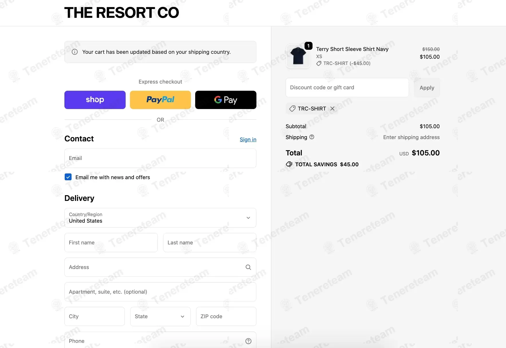 The Resort Co coupon code: 30% off with TRC-SHIRT. Tested and valid as 1 month ago.