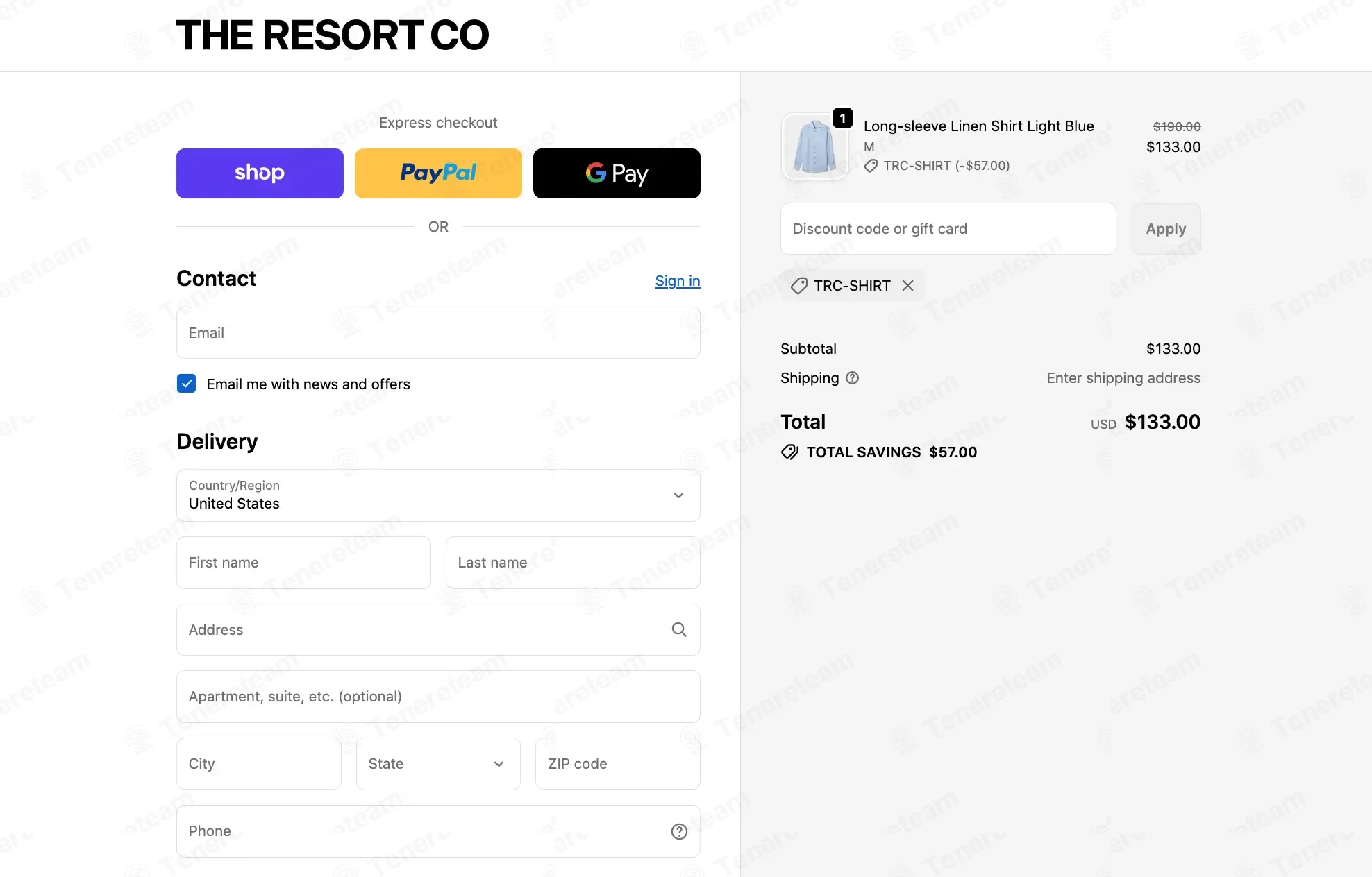 The Resort Co coupon code: 30% off with TRC-SHIRT. Tested and valid as 1 month ago.