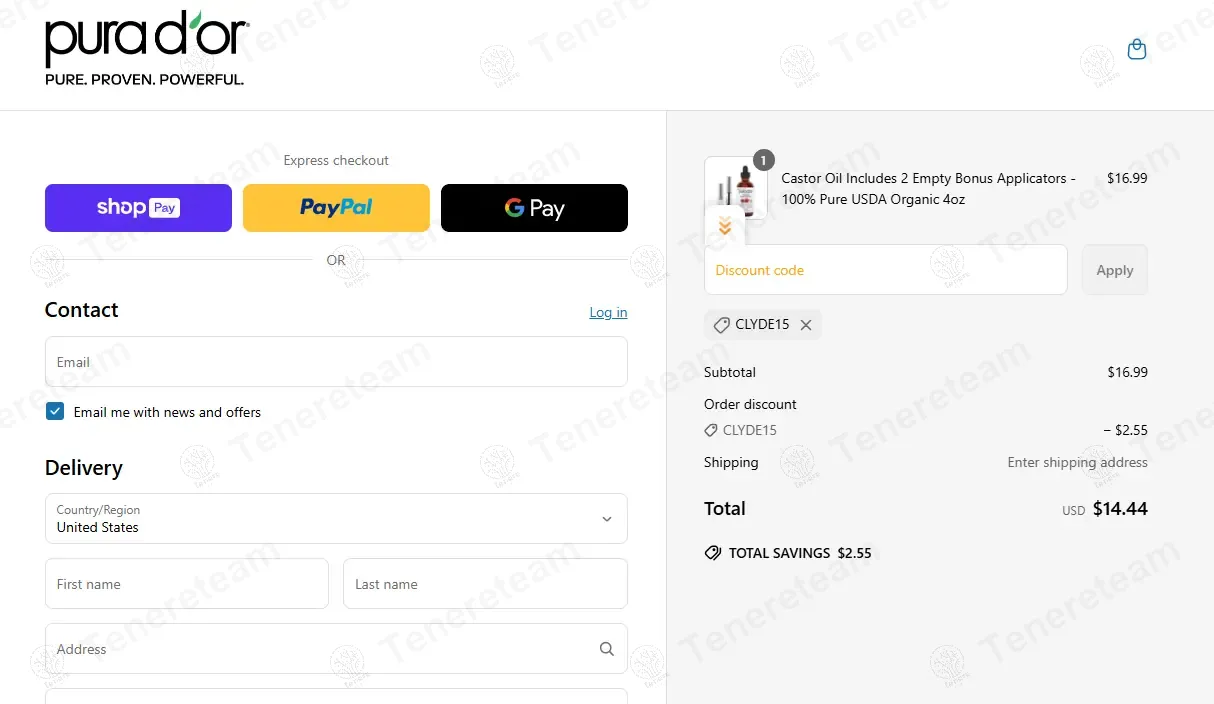 PURA D'OR coupon code: 15% off with CLYDE15. Tested and valid as 1 year ago.