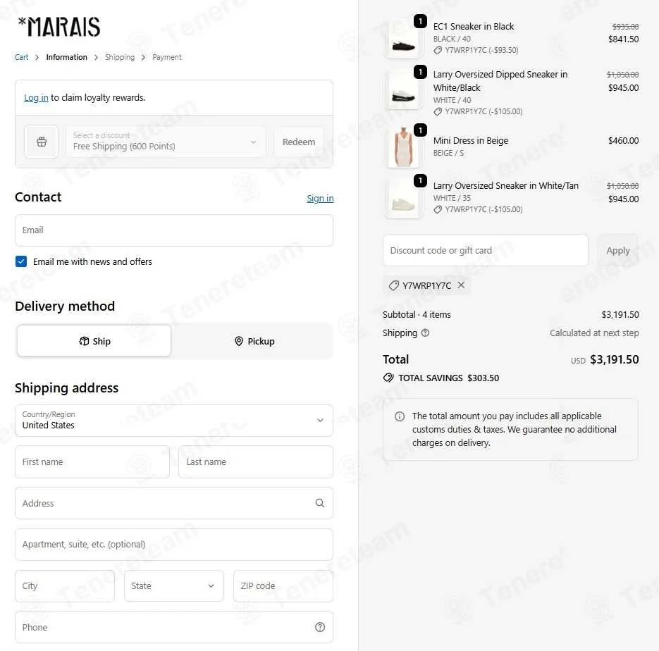 MARAIS Australia coupon code: 10% off with Y7WRP1Y7C. Tested and valid as 3 months ago.