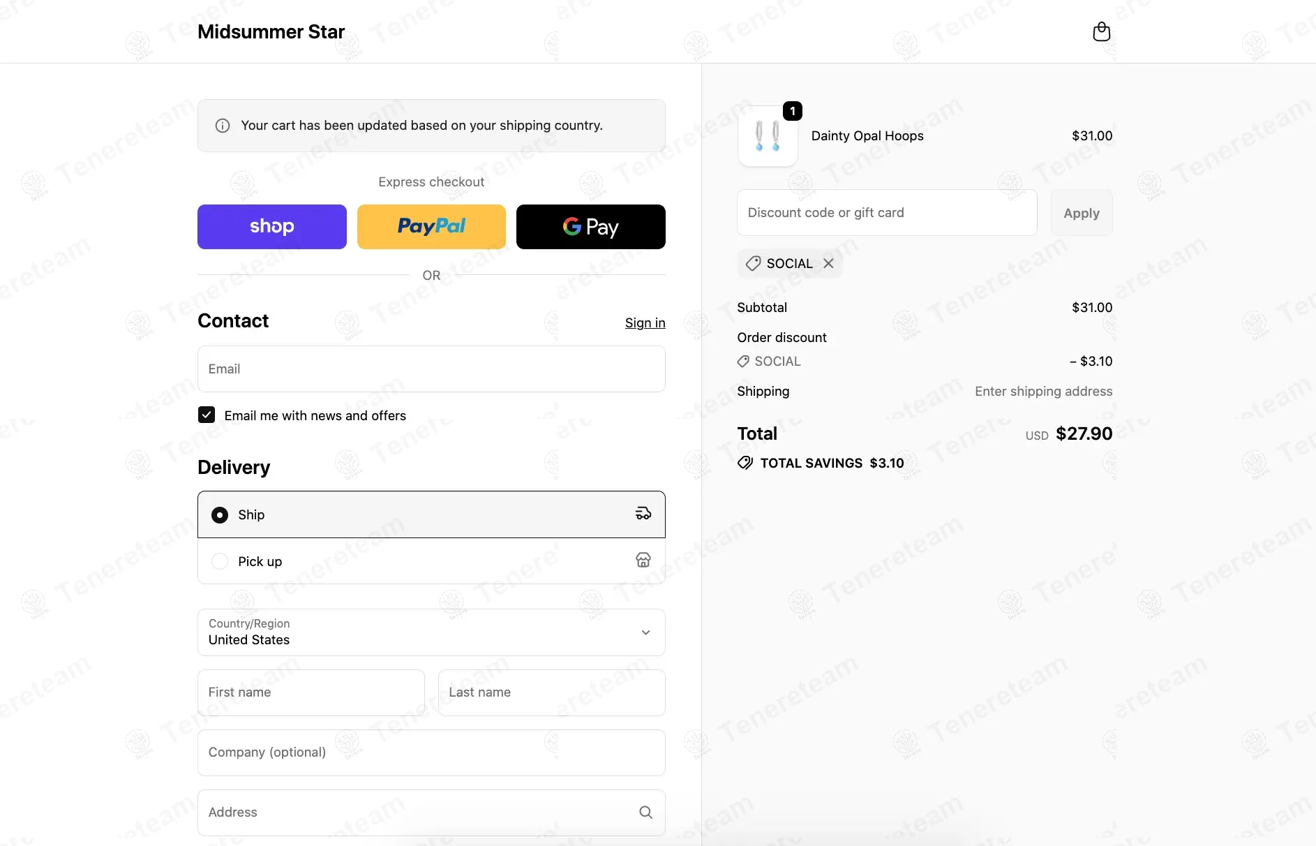 Midsummer Star coupon code: 10% off with SOCIAL. Tested and valid as 7 months ago.
