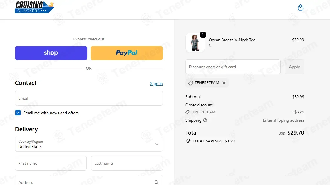 Cruising Quackers coupon code: 10% off with TENERETEAM. Tested and valid as 1 week ago.