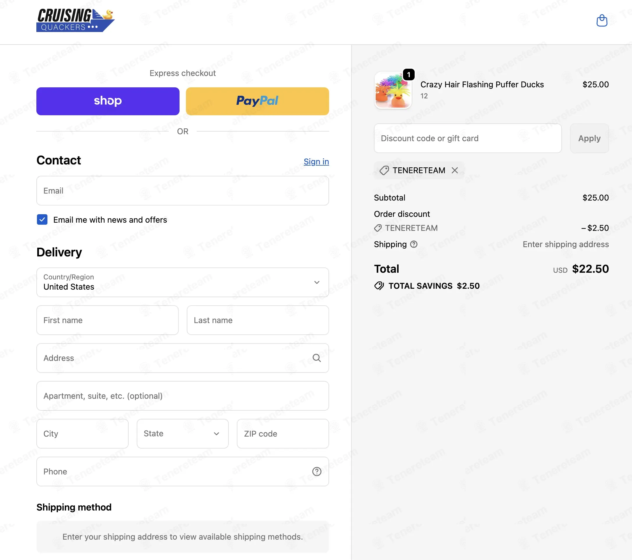 Cruising Quackers coupon code: 10% off with TENERETEAM. Tested and valid as 1 week ago.