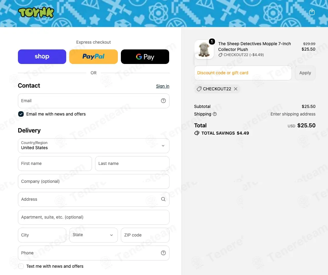 Toynk Toys coupon code: 15% off with CHECKOUT22. Tested and valid as 3 weeks ago.