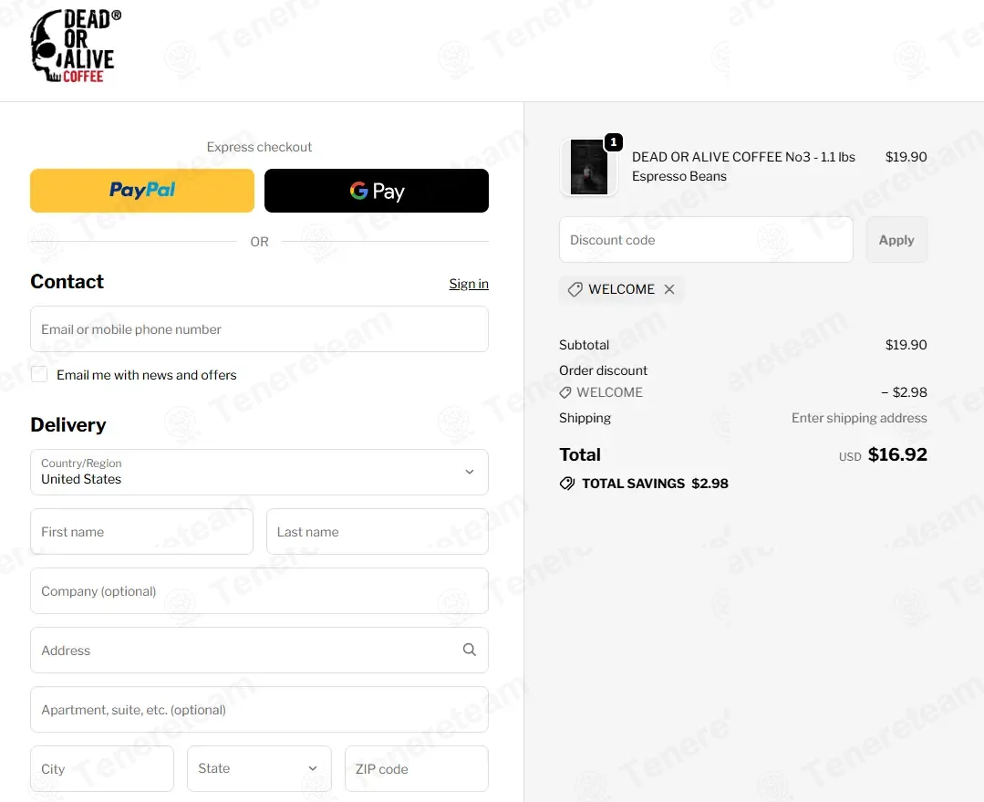 Dead or Alive Coffee coupon code: 15% off with WELCOME. Tested and valid as 2 weeks ago.