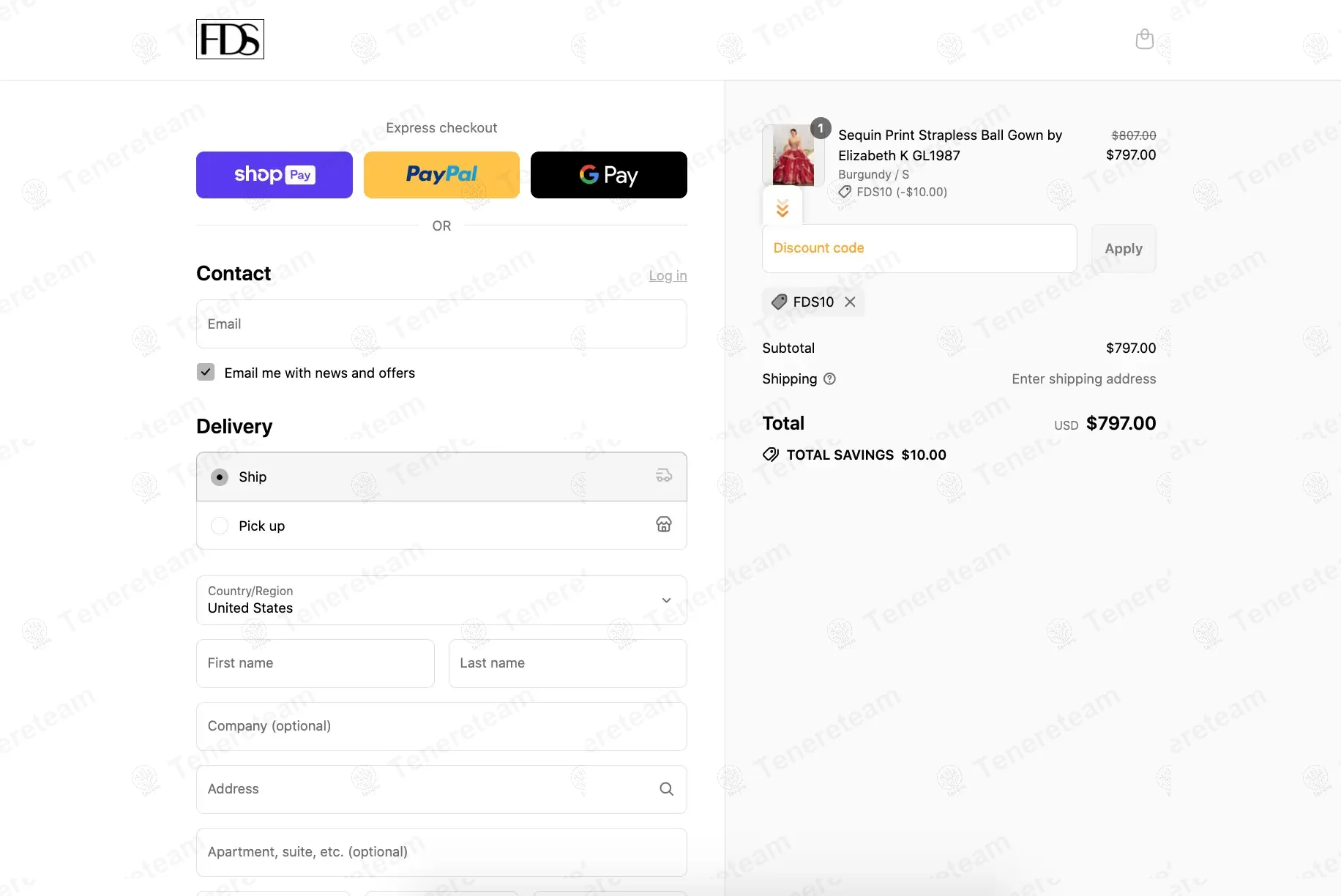 Formal Dress Shops coupon code: $10 off with FDS10. Tested and valid as 9 months ago.