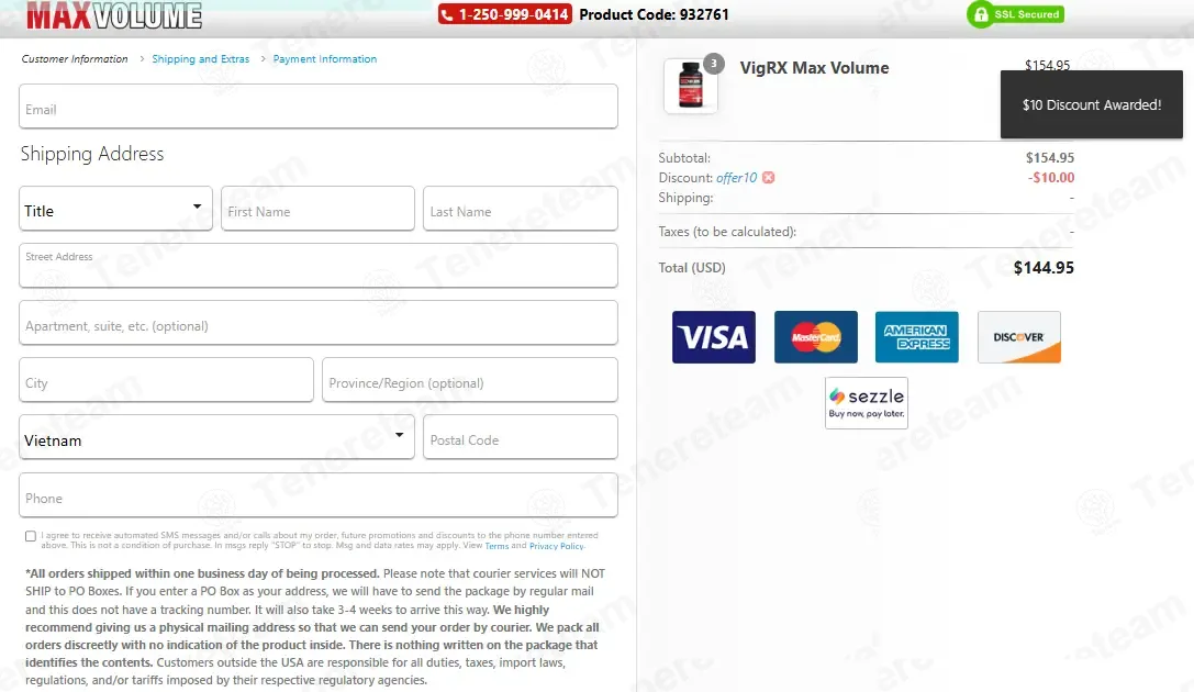 VigRX Max Volume coupon code: $10 off with OFFER10. Tested and valid as 1 month ago.