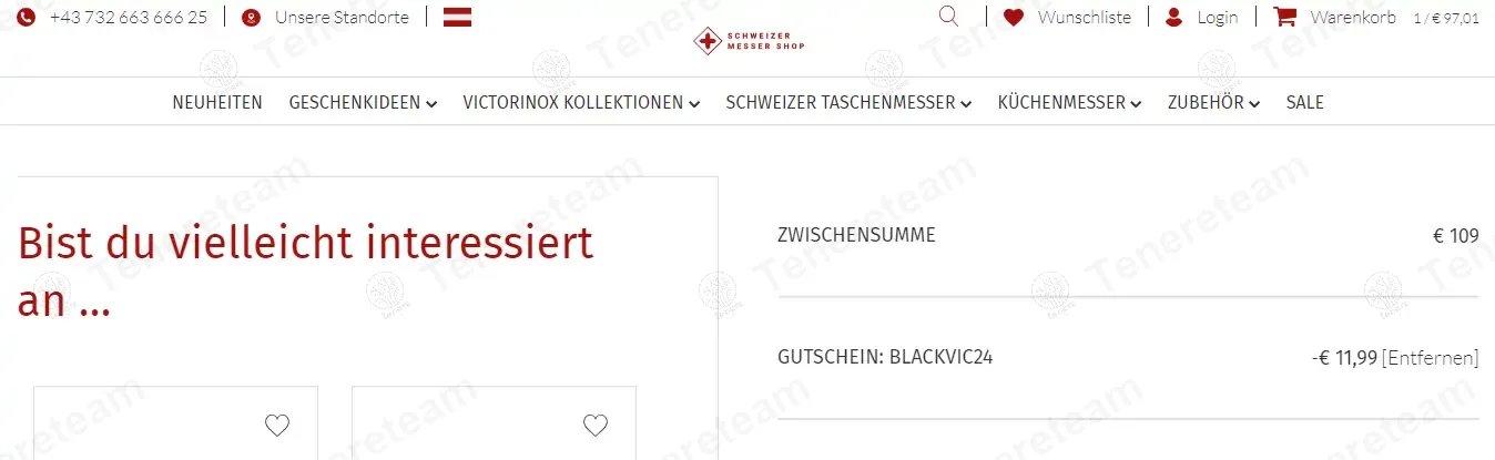 Schweizer Messer Shop AT coupon code: 11% off with blackvic24. Tested and valid as 1 year ago.