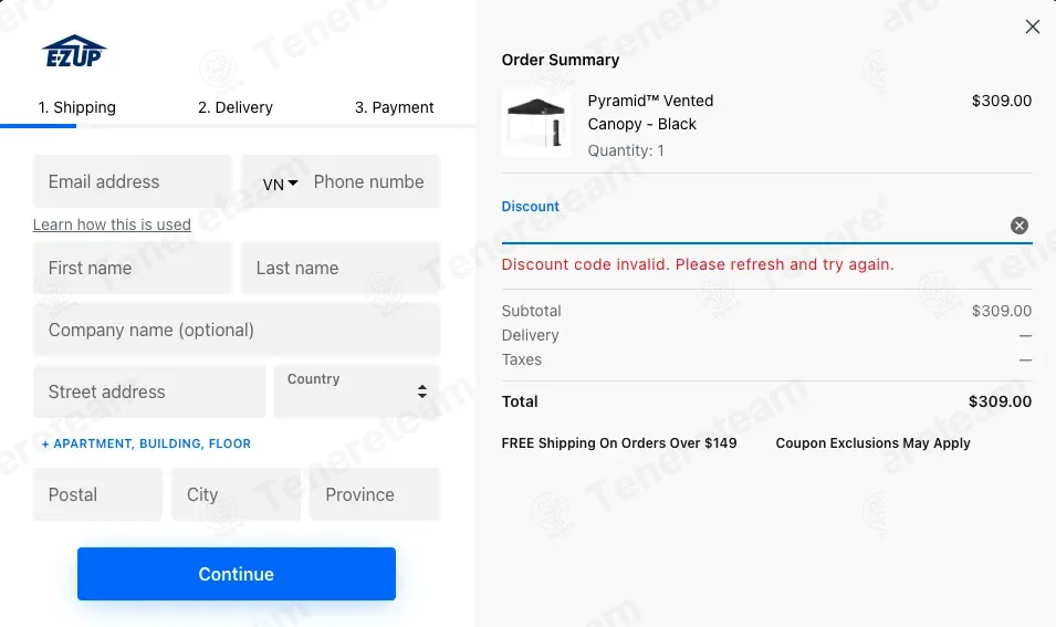 E-Z UP coupon code: 10% off with WELCOME10. Tested and valid as 4 weeks ago.