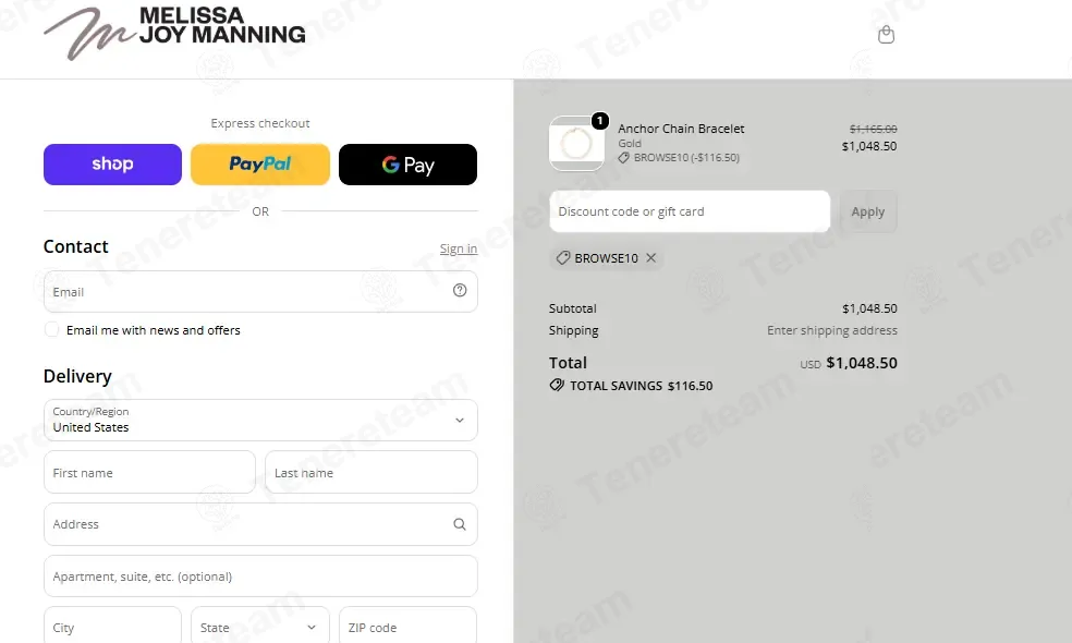 Melissa Joy Manning coupon code: 10% off with BROWSE10. Tested and valid as 1 week ago.