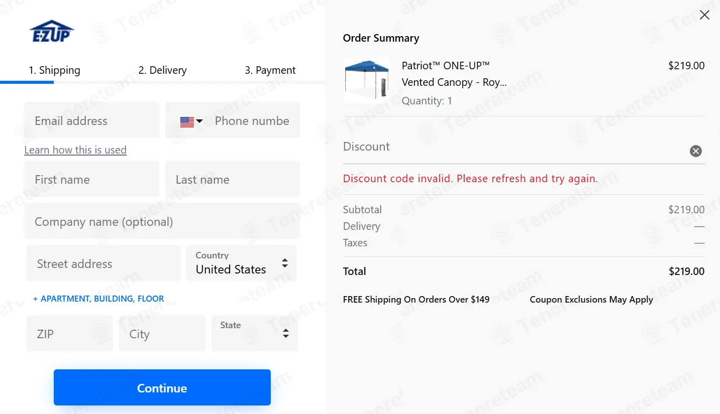 E-Z UP coupon code: $40 off with CAMP40. Tested and valid as 4 weeks ago.