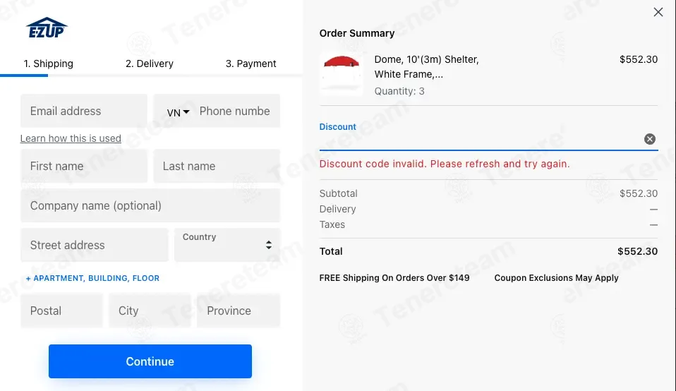 E-Z UP coupon code: $40 off with CAMP40. Tested and valid as 4 weeks ago.