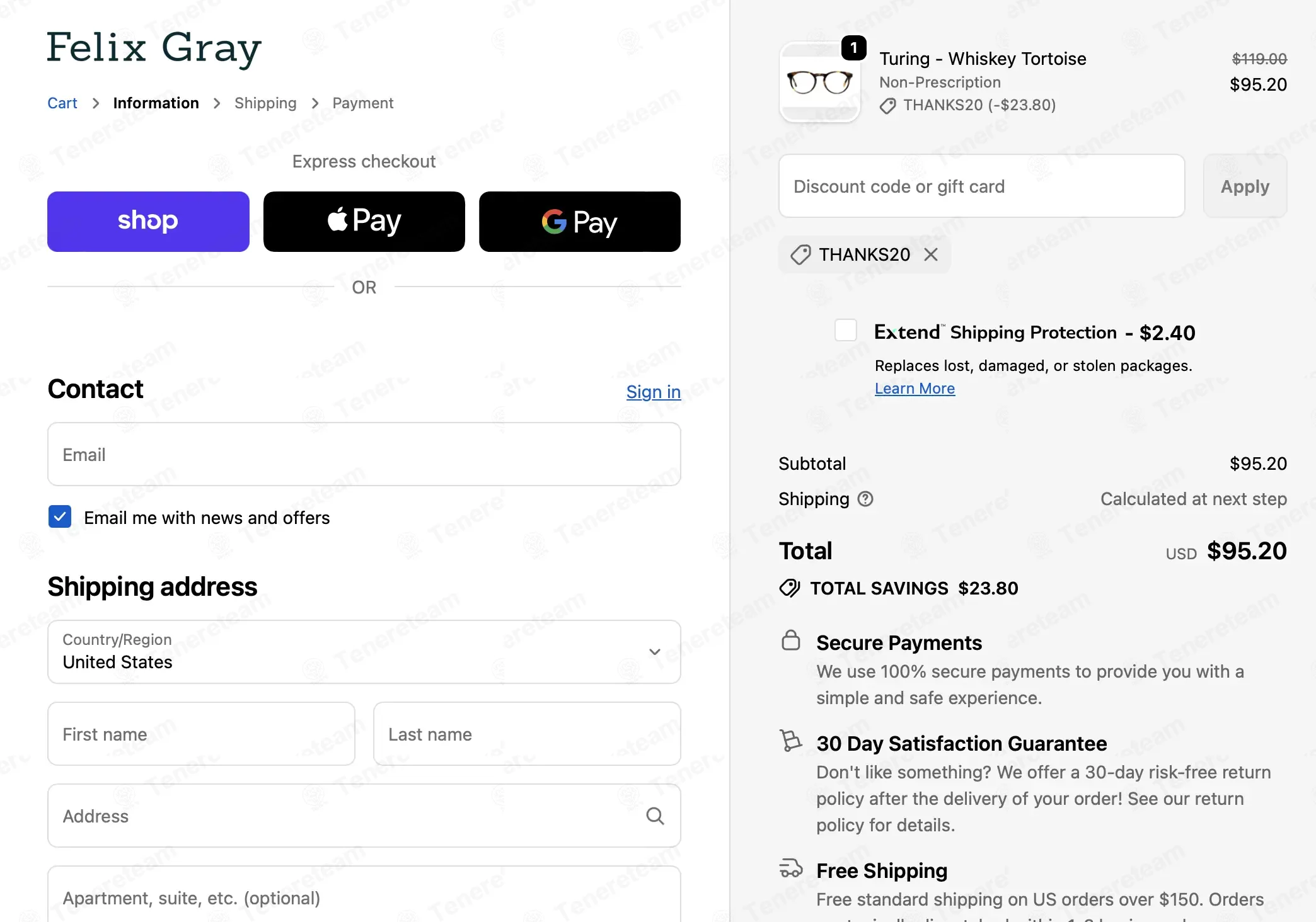Felix Gray coupon code: 20% off with THANKS20. Tested and valid as 2 weeks ago.