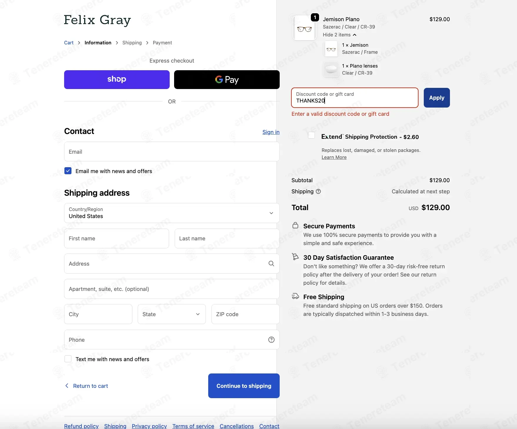 Felix Gray coupon code: 20% off with THANKS20. Tested and valid as 2 weeks ago.