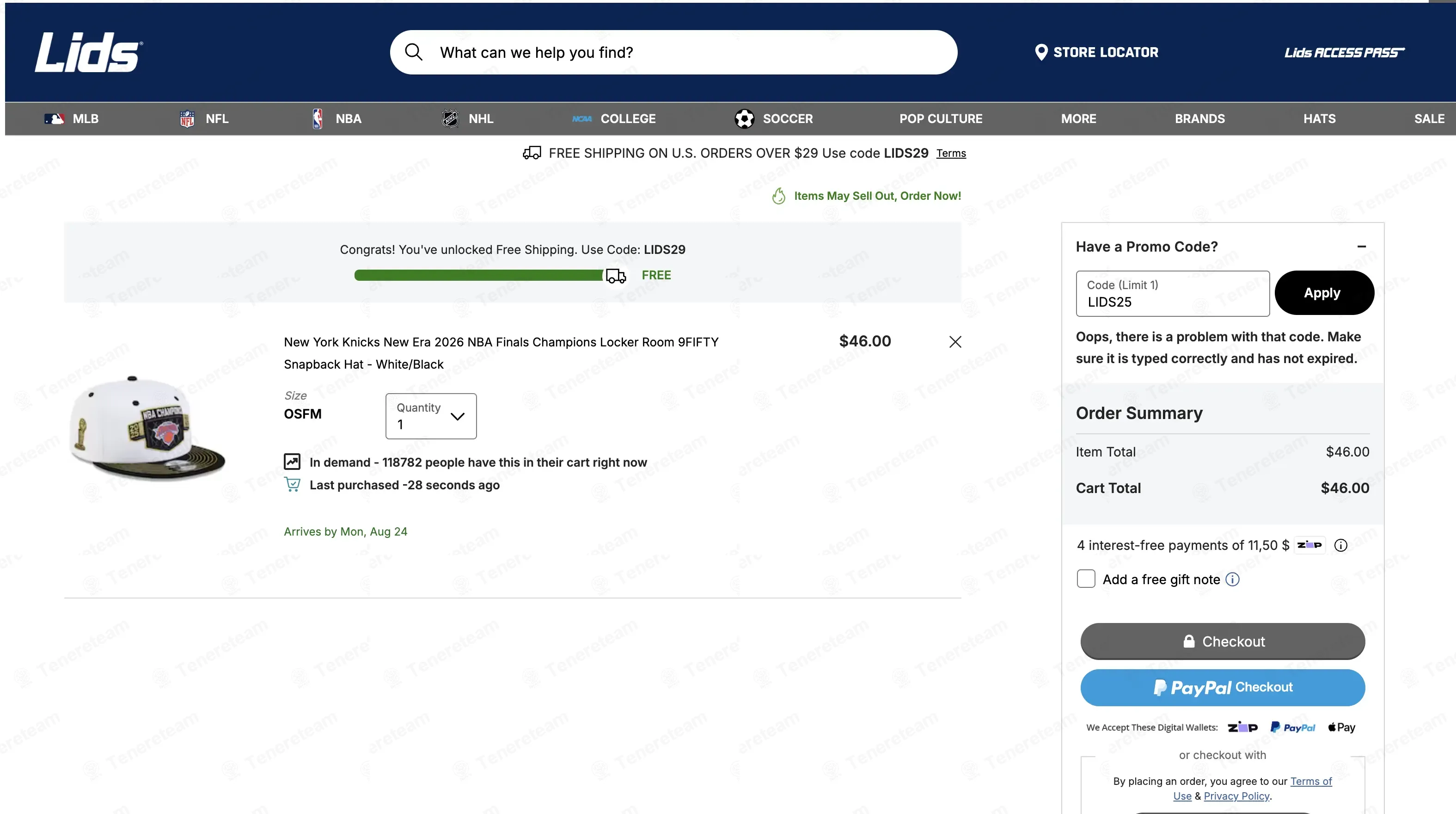 Lids coupon code: 25% off with LIDS25. Tested and valid as 3 weeks ago.