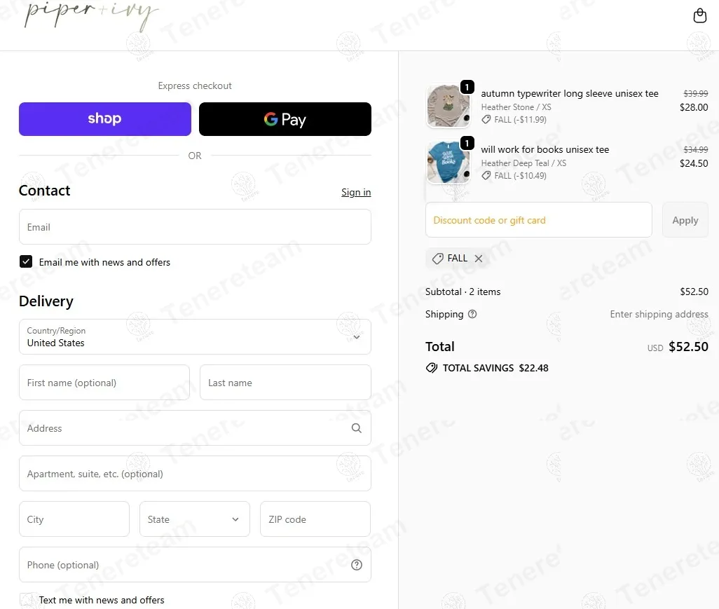 Piper and Ivy coupon code: 30% off with FALL. Tested and valid as 8 months ago.