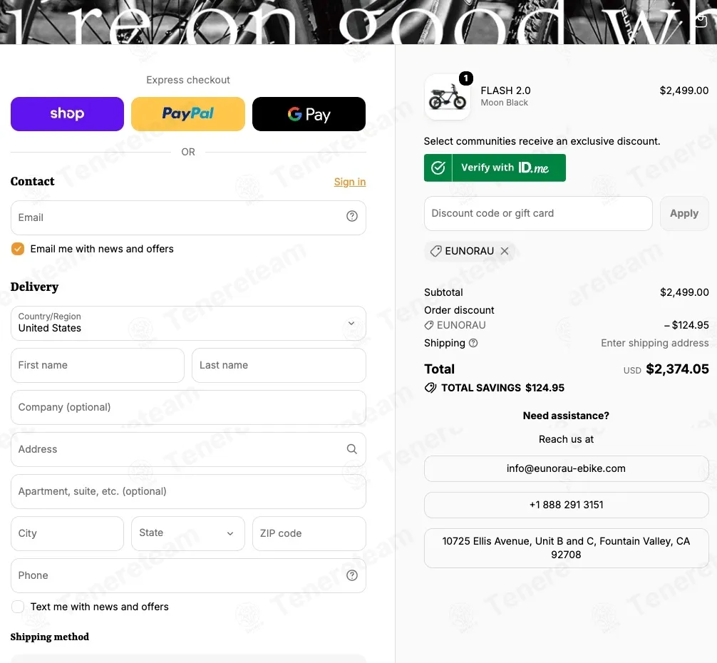Eunorau EBike coupon code verified as working at checkout