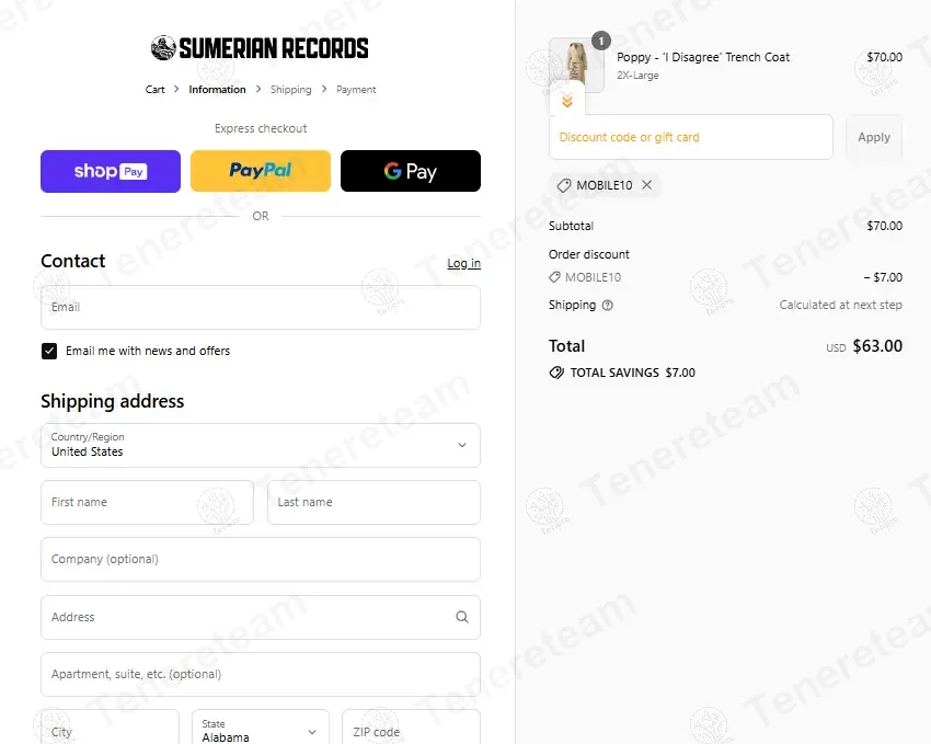 Sumerian Merch coupon code: 10% off with MOBIE10. Tested and valid as 8 months ago.