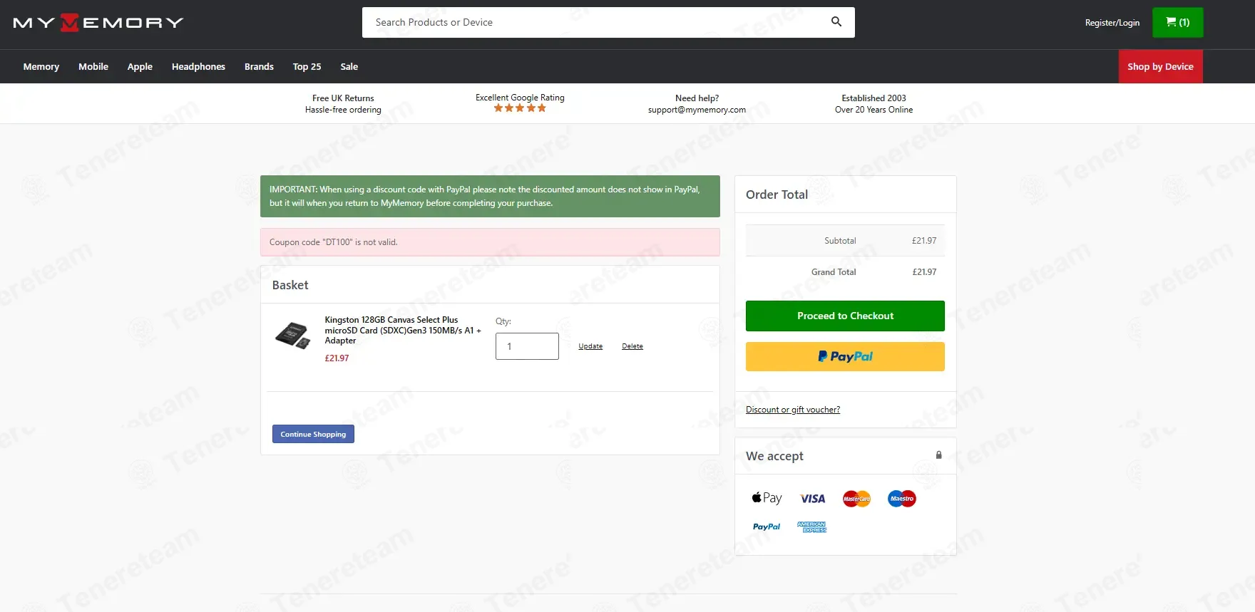 My Memory UK coupon code: 10% off with DT100. Tested and valid as 2 weeks ago.