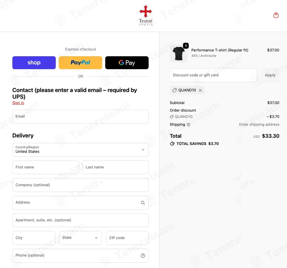 Teuton Sports coupon code: 10% off with QUAND10. Tested and valid as 4 months ago.