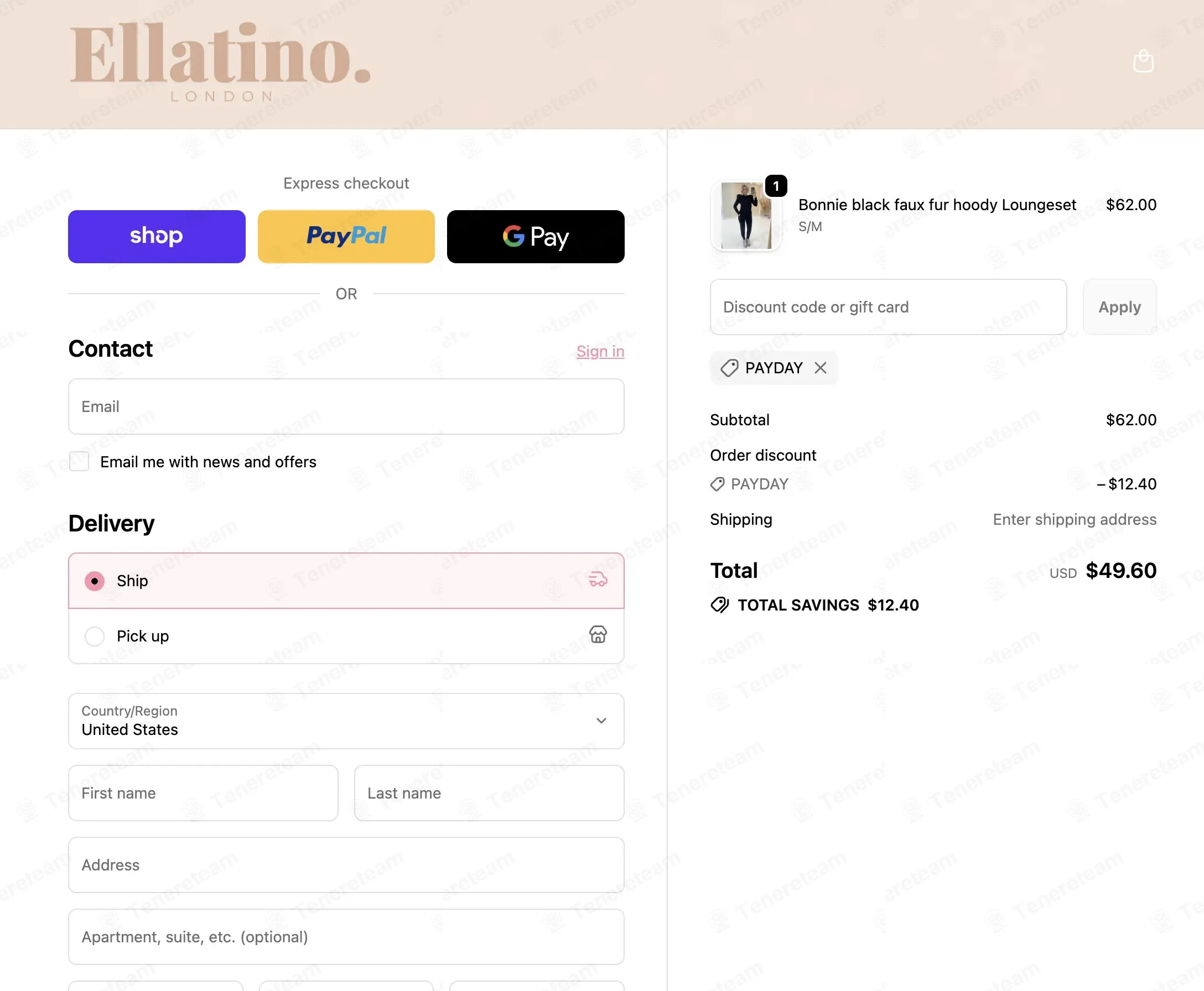 ellatino london coupon code: 20% off with PAYDAY. Tested and valid as 10 months ago.